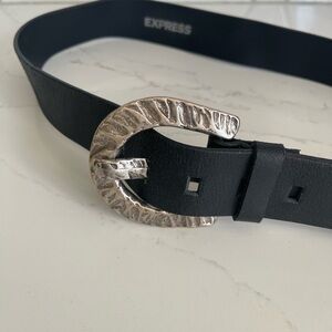 Express Textured Silver Buckle Black Belt